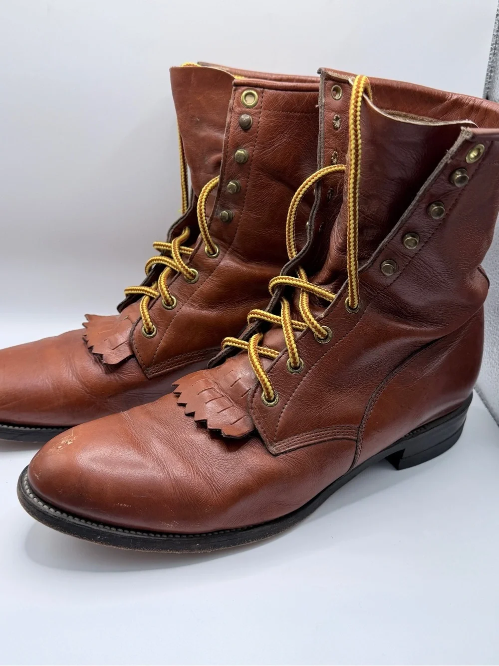 Justin Boots Brown Leather Lace-Up Roper Boots with Kiltie